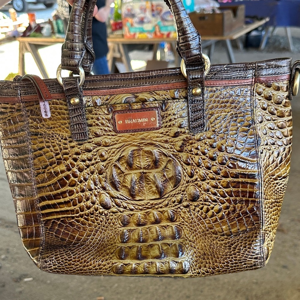 Brahmin Gold and Brown Embossed Tote